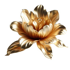 a 3D gold metallic tulip flower pattern isolated PNG