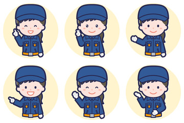 女性消防団員のポーズセット_03