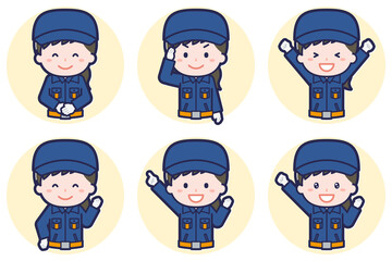 女性消防団員のポーズセット_01