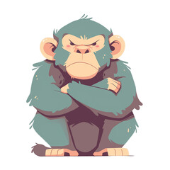 Illustration of a grumpy cartoon monkey with arms crossed, displaying a stubborn and moody expression.