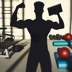 
shadow of a muscular man in a gym