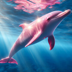 
a pink dolphin in the water