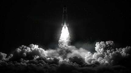 Black and white missile with smoke trail isolated on transparent background., in sky