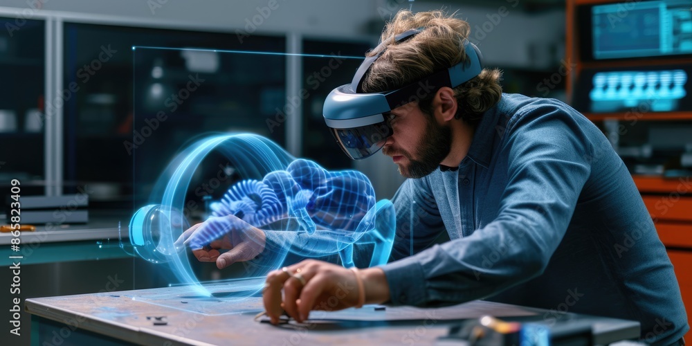 Poster professional digital engineer using artificial intelligent and digital holographic to design product