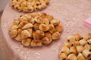 Photograph of salty snacks on a festive table.