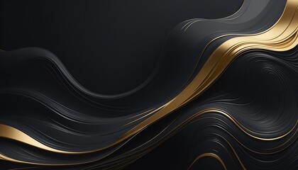 Abstract Wavy Black Gold Fluid Modern Luxurious Contemporary Background Wallpaper