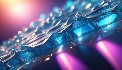Crystalline Geometric Translucent Reflective Blue Purple Light Abstract Art Molecular Structure Futuristic Background Wallpaper