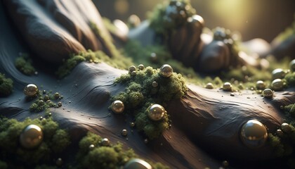 Moss Rocks Spheres Reflective Natural Abstract Fantasy Organic Surreal Background Wallpaper