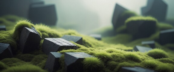 Moss Rocks Greenery Nature Mist Forest Ancient Mysterious Serene Ethereal Background Wallpaper