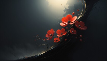 Poppies Flowers Red Dark Shadow Light Abstract Surreal Nature Organic Ethereal Background Wallpaper