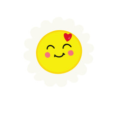 Yellow smiley flower, white petals, pink cheeks, cute, showing a happy, bright mood.