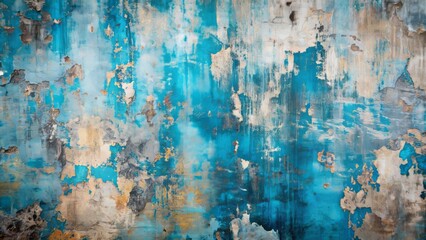 Obraz premium Vibrant textured blue and grey abstract background with gritty distressed paint strokes, evoking a sense of turbulent urban decay atmosphere.