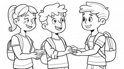 Fototapeta premium Friendship Awards - Friends giving each other awards or medals, Friendship Day, coloring page, hd, rewarding with copy space