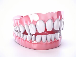 Obraz premium Realistic dental model showing teeth structure and gums for medical and educational purposes on a white background.
