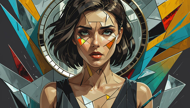 shattered memories of a woman, cubism painting