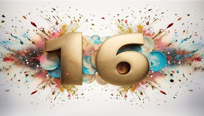 Gold Number 16 Birthday Celebration Design