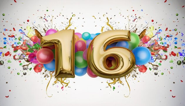16th Birthday Celebration with Colorful Balloons and Confetti