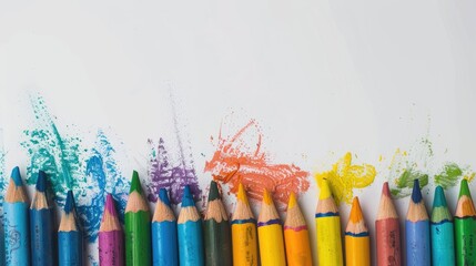 Crayons of various colors on white backdrop