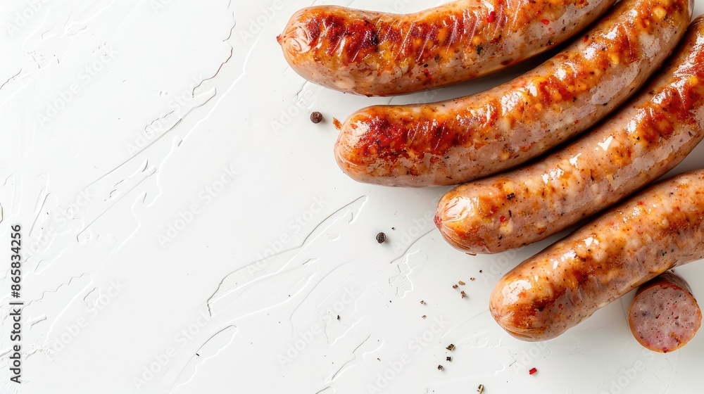 Poster boiled pork sausages on a white background with space for copy a standalone item