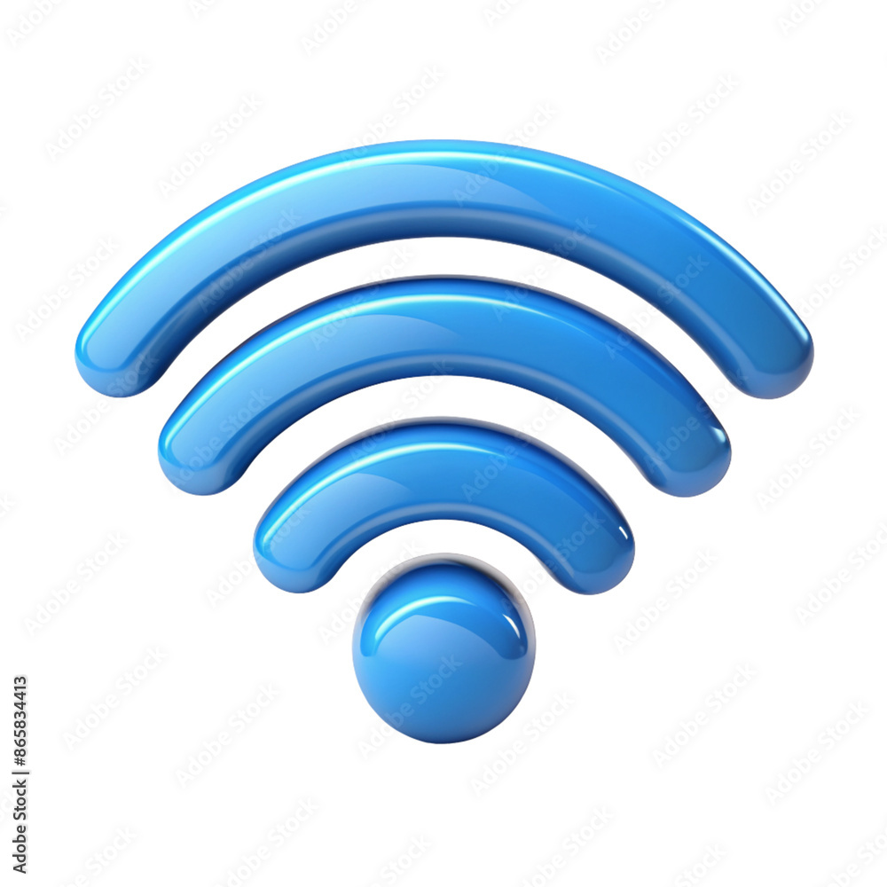 Wall mural vibrant blue 3d illustration of a wifi signal symbol, isolated with a transparent background