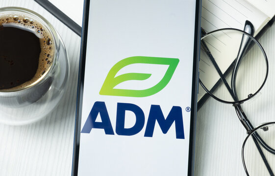 New York, USA - 21 June 2024: Archer Daniels Midland Logo on Phone Screen, ADM Company Icon