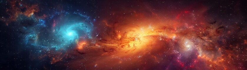 Obraz premium Abstract cosmic landscape with swirling galaxies and vibrant nebulae, mesmerizing and surreal