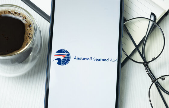 New York, USA - 21 June 2024: Austevoll Seafood Logo on Phone Screen, Company Icon