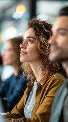 Fototapeta premium Focused individuals attentively listening during a seminar or conference, showcasing engagement in a professional or educational setting.