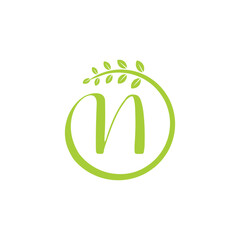 Letter N With Leaf Logo Vector 005