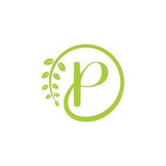 Letter P With Leaf Logo Vector 005