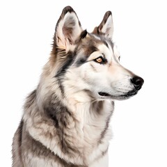 Fototapeta premium Northern inuit dog breed against white background, AI Generated
