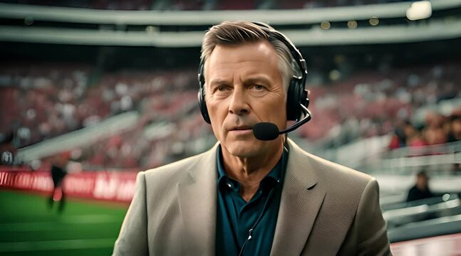 Live Commentary by Sports Commentator at Stadium