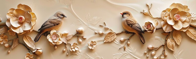 3D relief of two sparrows.