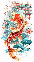 Carp jump Longmen entrance examination high school to change the fate of concept illustration
