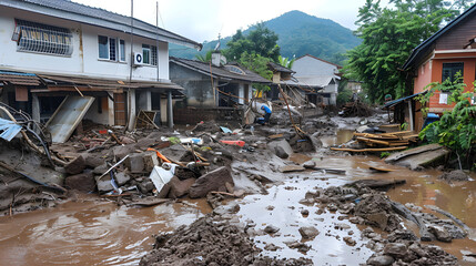 Houses destroyed by debris flow in rainstorm