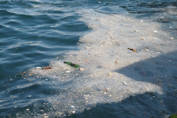 water pollution with garbage on water