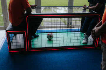 two player table soccer game, sit down soccer