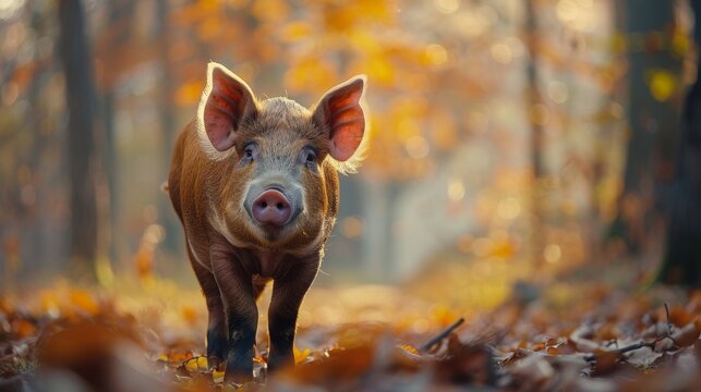 Duroc Pig Standing in the Morning 