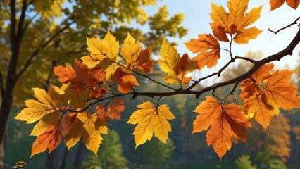 Autumn Leaves on Branch.