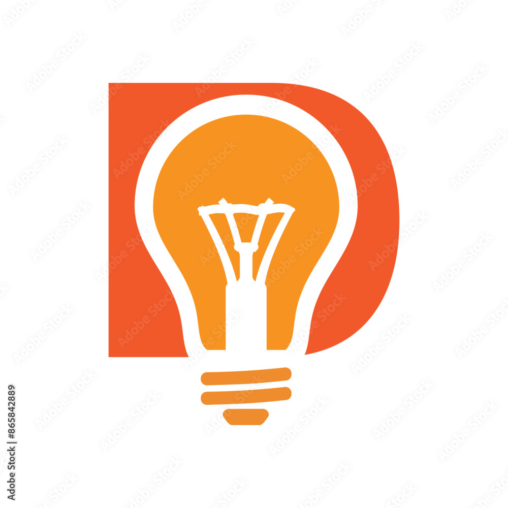 Poster this is a simple logo of a letter d in orange color with a lightbulb in it