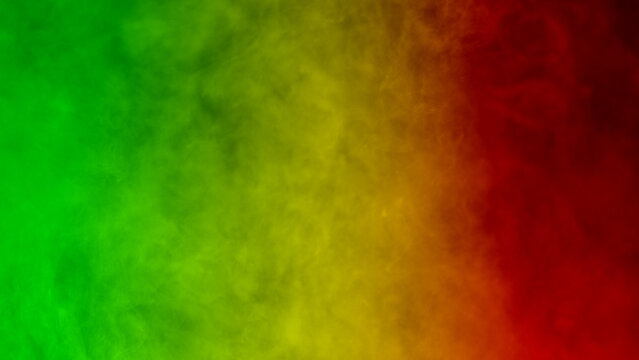 abstract background smoke curves and wave reggae colors green, yellow, red colored in flag of reggae music