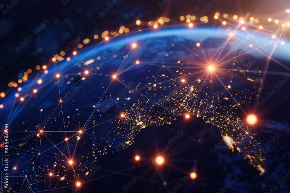 Poster globalization in the digital data network, global network connection concept, abstract concept earth