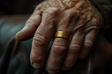 Fototapeta premium A man's hand with a gold ring.