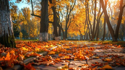 Beautiful autumn landscape with. Colorful foliage in the park