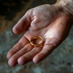 A man's hand with a gold ring.