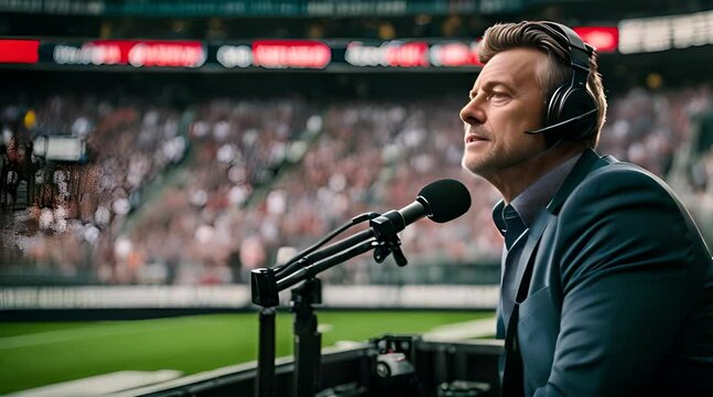 Sports Commentator Live in the Stadium