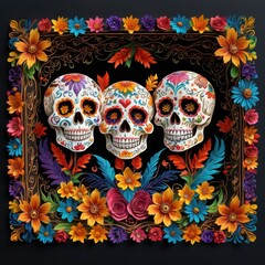 Sugar Skull Floral Frame.