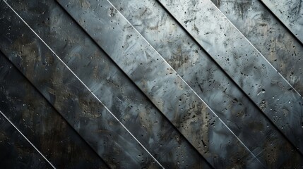 Abstract industrial background with diagonal metal stripes and textured surface.