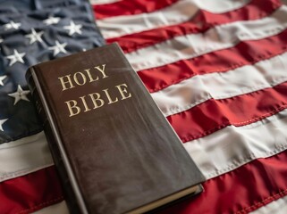 Bible on an American flag background.