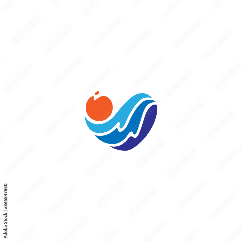 Wall mural love logo with blue ocean waves elements in flat design style